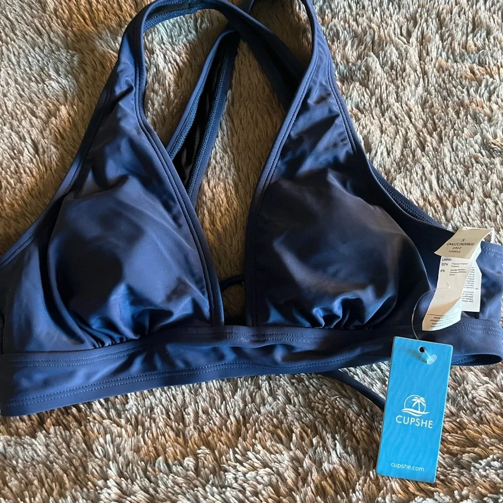 NWT Cupshe Women Swimsuits V Neck Triangle Top Wide Straps Cross Back Lace Up S